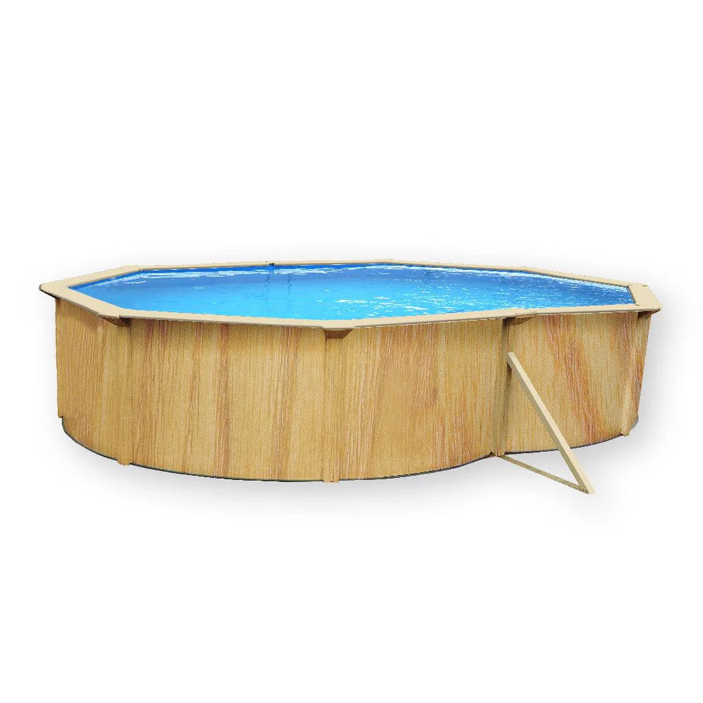 Piscina de aço oval visual madeira 7,30 x 3,60 x 1,20 m